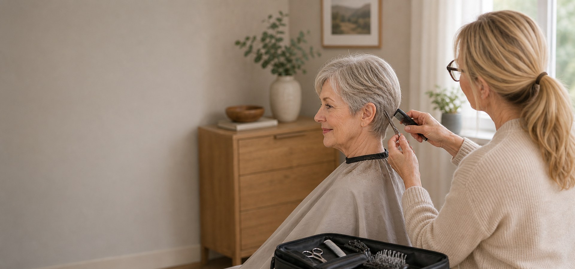 Carmen Heinrich als mobiler Friseur zuhause.